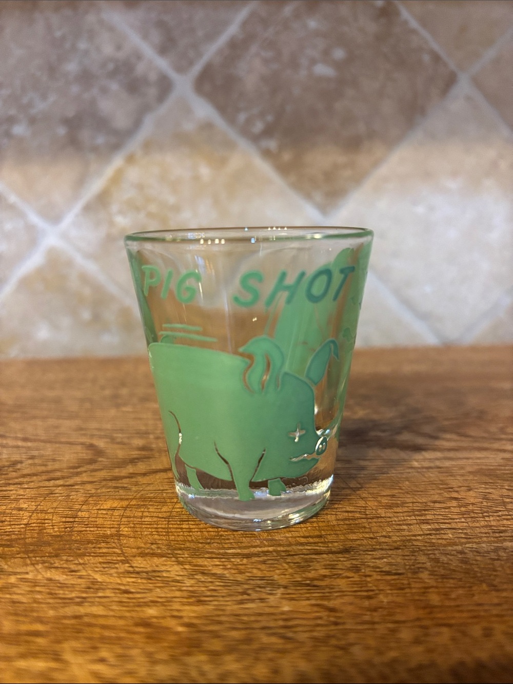 Vintage Hazel Atlas Pig Shot Glass with Green Pig Graphic